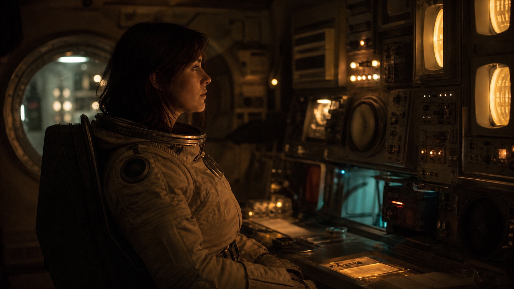 The explorer listens to a radio in the communications room.